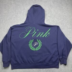 Victoria’s Secret PINK Zip Up Hoodie Women’s Size XL Blue 3/4 Sleeve